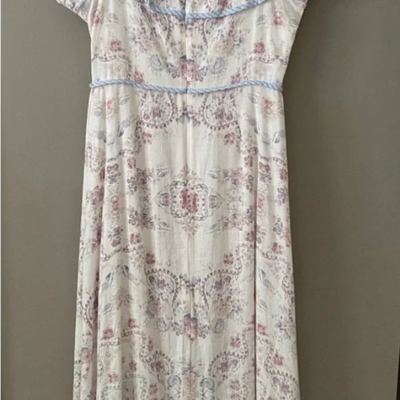 BCBG MAX AZRIA | Hi/Low Off Shoulder Floral Linen MIDI | M - Picture 3 of 6